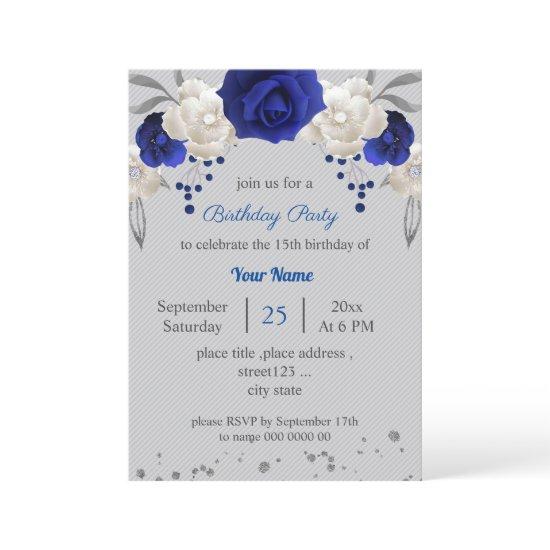 royal blue white flowers grey leaves birthday