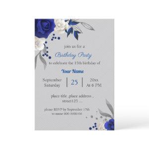 royal blue white flowers grey leaves birthday