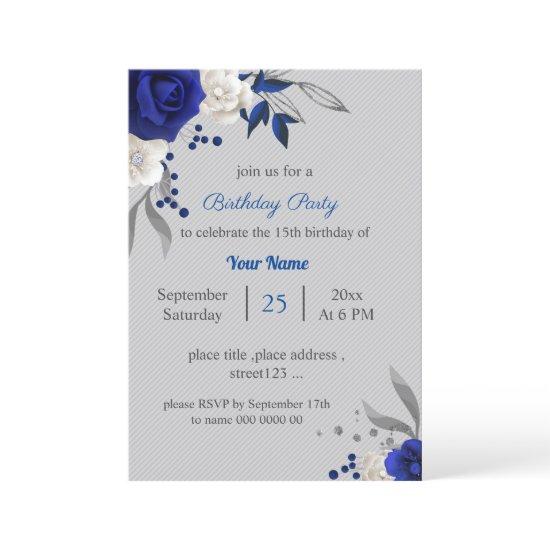 royal blue white flowers grey leaves birthday