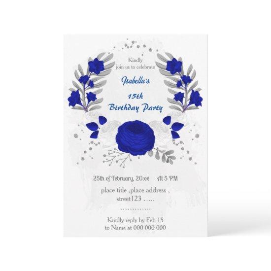 royal blue &white flowers silver birthday