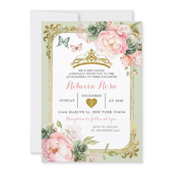 Royal Crown Sage Green Light Pink Quinceañera