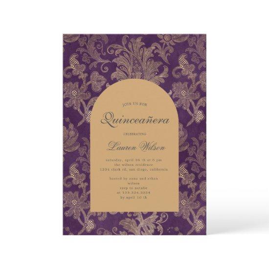 royal damask purple quinceanera photo card