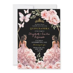 Royal Dark Blush Pink Twins Geometric Quinceañera