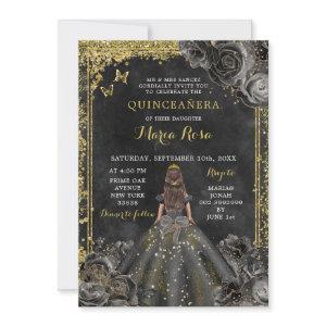 Royal Elegant Gold and Black Rose Quinceañera