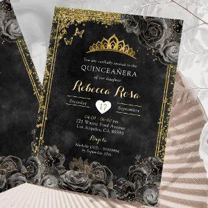 Royal Elegant Gold and Black Rose Quinceañera