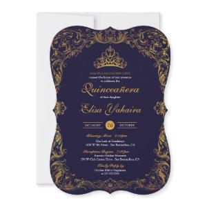 Royal Elegant Gold Navy Blue Fairytale Quinceanera