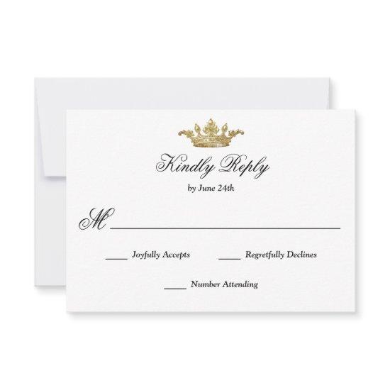 Royal Gold Crown Elegant Classic Calligraphy RSVP Card