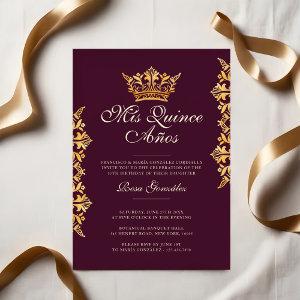 Royal Gold Leaf Crown Elegant Burgundy Quinceañera