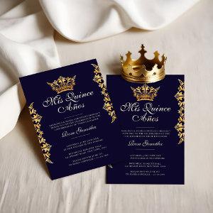 Royal Gold Leaf Crown Elegant Navy Quinceañera