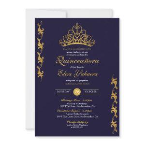 Royal Gold Tiara Crown Elegant Navy Quinceañera