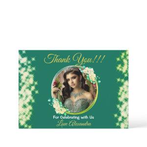 Royal Green Photo Boho Quinceañera Spanish Favor Thank You Card