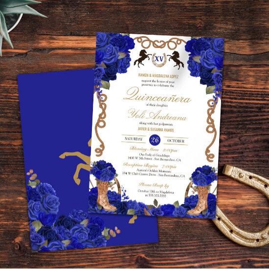 Royal Navy Blue Rose Western Charro Quinceañera