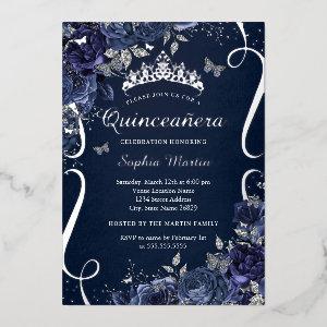 Royal Navy Scroll Floral Butterfly Quinceanera Foil