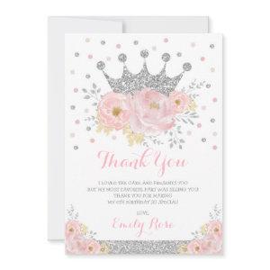 Royal Princess Crown Blush Pink Silver Birthday Thank You Card