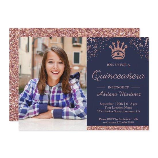 Royal Princess Rose Gold Glitter Photo Quinceanera