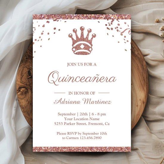 Royal Princess Rose Gold Glitter Quinceanera
