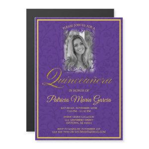 Royal purple floral vines photo quinceanera magnetic