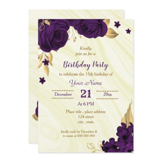 royal purple gold floral birthday party