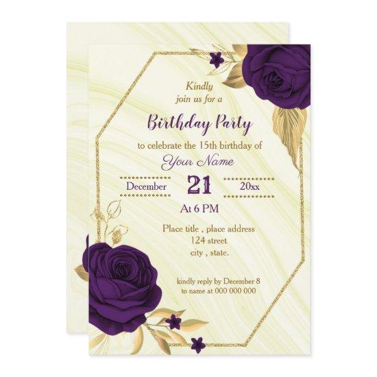royal purple gold floral geometric birthday party