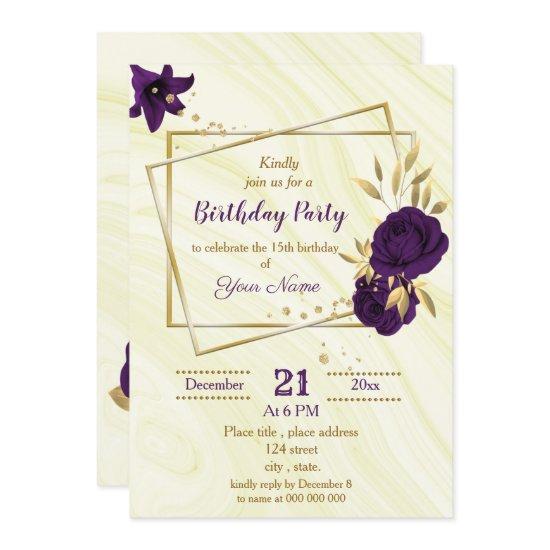 royal purple gold floral geometric birthday party