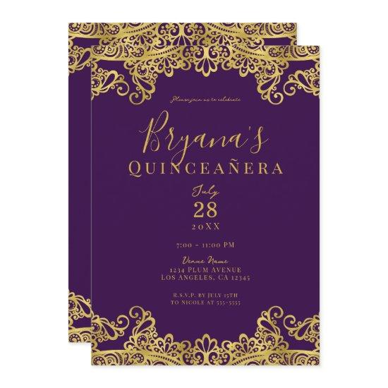 Royal Purple Gold Lace Elegant Quinceañera Party