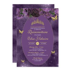 Royal Purple Gold Luxury Butterfly Quinceanera