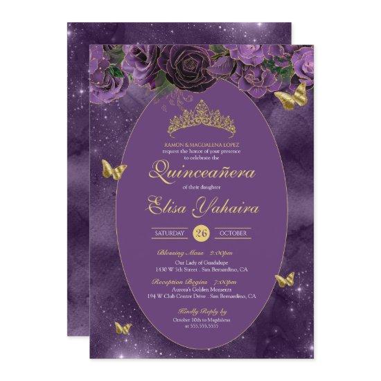 Royal Purple Gold Luxury Butterfly Quinceanera