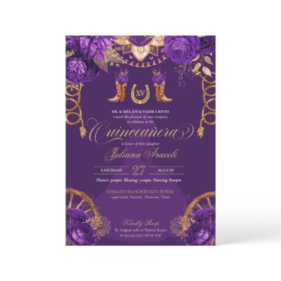 Royal Purple Gold Roses Charro Western Quinceanera