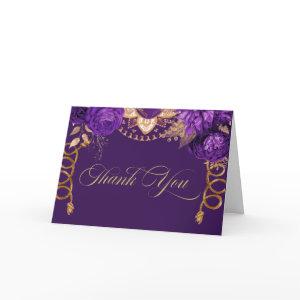 Royal Purple & Gold Roses Elegant Charro Western Thank You Card