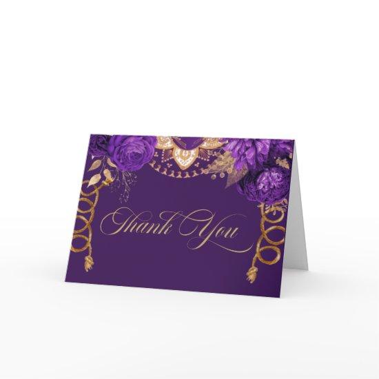 Royal Purple & Gold Roses Elegant Charro Western Thank You Card