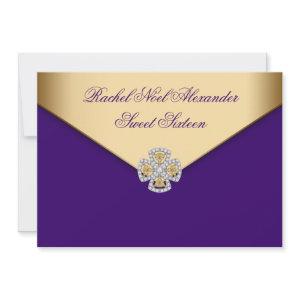 Royal Purple Gold Sweet Sixteen RSVP Card