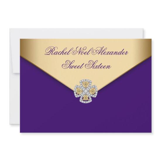 Royal Purple Gold Sweet Sixteen RSVP Card