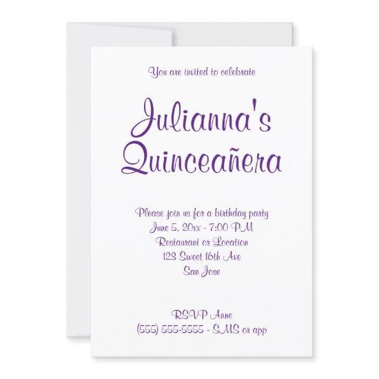 Royal Purple Quinceañera Calligraphy Birthday