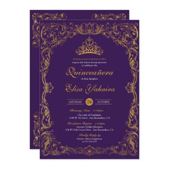 Royal Purple Regal Gold Tiara Princess Quinceanera
