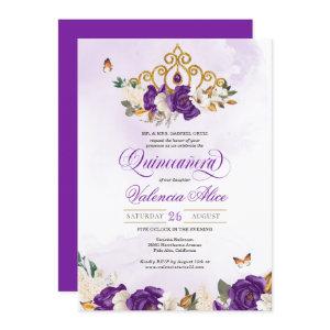 Royal Purple Rose Butterfly Gold Tiara Quince