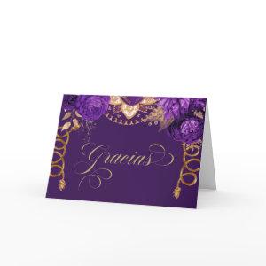 Royal Purple Roses Elegant Charro Western Spanish Thank You Card