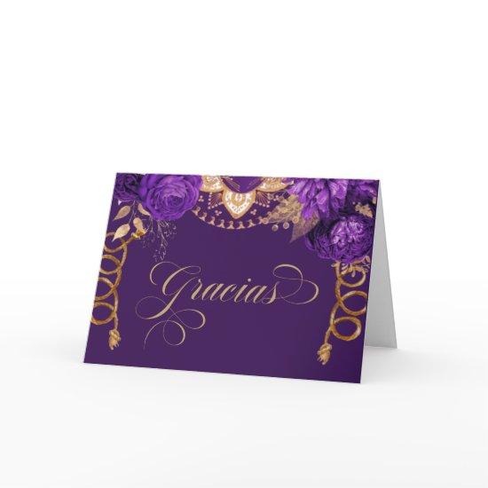 Royal Purple Roses Elegant Charro Western Spanish Thank You Card