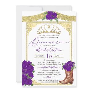 Royal Purple Roses Gold Floral Charro Quinceanera