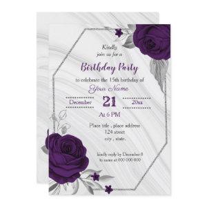 royal purple silver floral geometric birthday