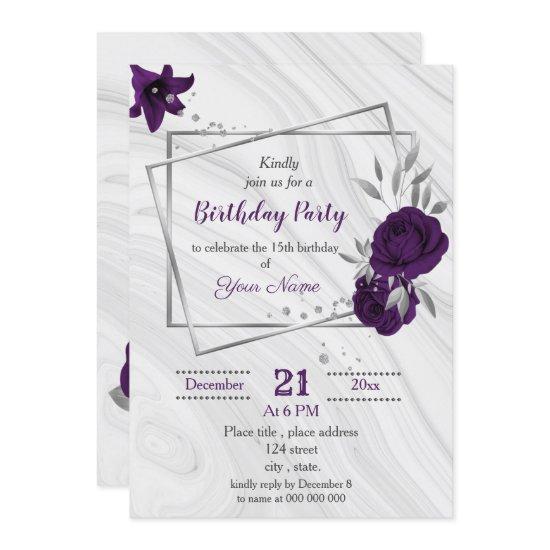 royal purple silver floral geometric birthday