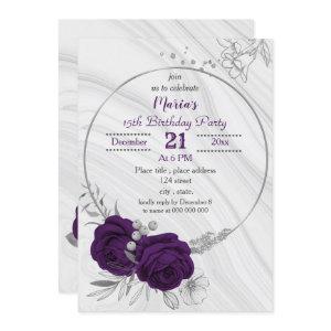 royal purple silver floral geometric birthday