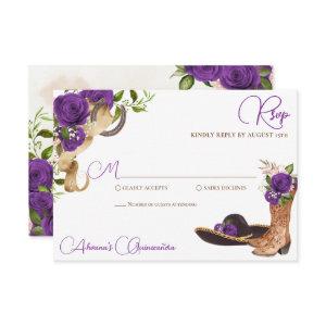 Royal Purple Violet Charro Western Quinceanera RSVP Card