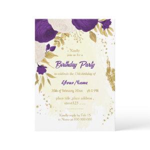 royal purple white flowers gold birthday party