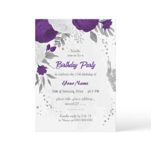 royal purple white flowers silver birthday party