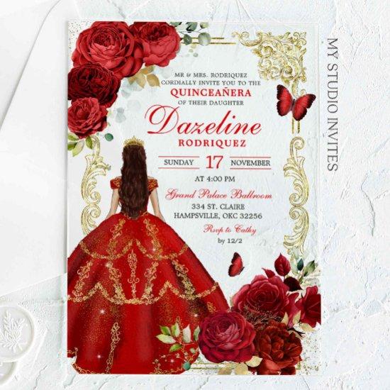 Royal Red and Gold Princessa Quinceañera Acrylic