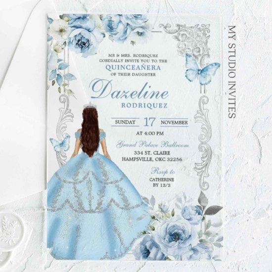 Royal Silver Light Blue Princess Quinceañera Acrylic