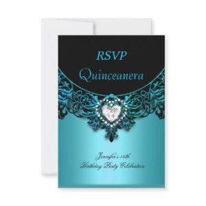 RSVP 15th Quinceanera Aqua Blue Teal Black Diamond