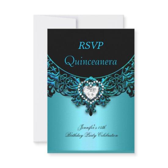 RSVP 15th Quinceanera Aqua Blue Teal Black Diamond