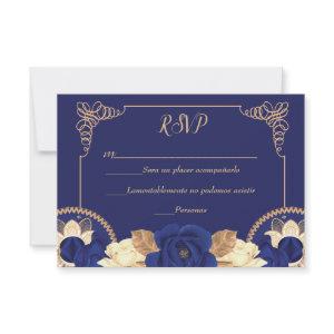 RSVP Charro , in Navy Blue, and Gold  Thank You Card