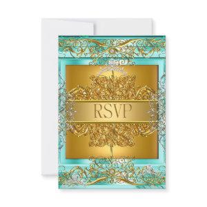 RSVP Quinceañera 15th Birthday Gold Teal